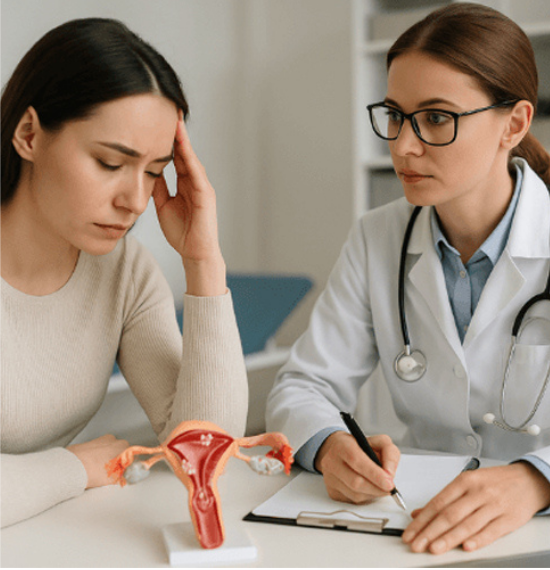 Couple receiving supportive infertility treatment consultation